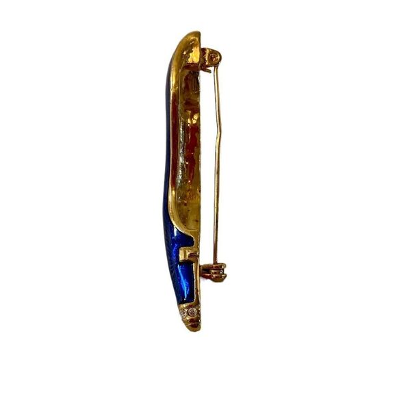 Cobalt Blue & Bright Gold Toned Stiletto Brooch. - Picture 7 of 8